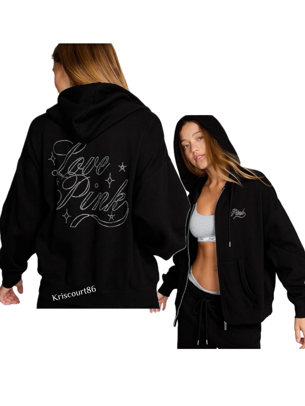 VSPINK Black Rhinestone Bling Zip-Up NEW WITH TAGS
